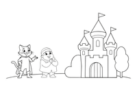 Puss in Boots proudly presenting the castle to his master – Puss in Boots Story coloring page