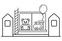 A toy shop window full of toys – Vibrant City Places coloring page