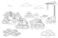 Construction vehicles working together on a site – Construction Vehicles coloring page