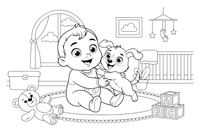 A baby and a puppy playing together – Baby coloring page
