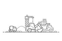 Construction vehicles working together on a site – Construction Vehicles coloring page