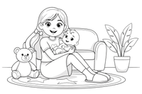 A big sister holding her baby brother – Happy Family Moments coloring page