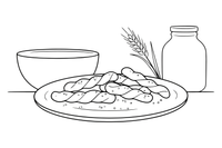 A plate of thin twisted crispy cookies dusted with powdered sugar – Traditional Lithuanian Food coloring page