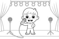 A singer holding a microphone on stage – Creative Artist Performer coloring page