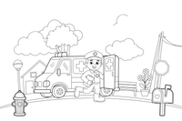 A paramedic getting out of an ambulance – Emergency Emergency Vehicles coloring page