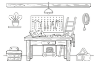 A workbench with tools hanging on the wall – Builder's Tools coloring page