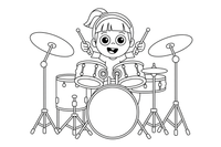 A drummer girl behind a drum set – Creative Artist Performer coloring page