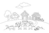 Three little pigs building houses of straw, sticks and bricks – Fairytale Stories coloring page