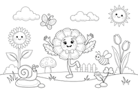 Marigold a flower with a curly stem – Marigold Flower Garden coloring page