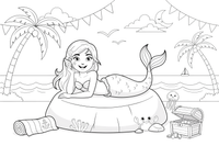 Mermaid sunbathing on a big ocean rock – Mystical Mermaid coloring page