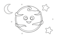 One big round planet Neptune with a few cloud swirls, close up – Planets of Space coloring page
