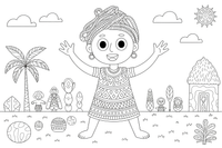 A woman in colorful African patterned clothing – Cultures coloring page