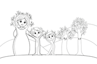 A mother and her four children gently turning into trees – Lietuviškos pasakos coloring page