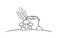 A group of mushrooms by a tree stump – Mushrooms coloring page