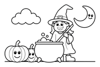 Halloween a witch stirring a pot – Halloween Autumn Night coloring page