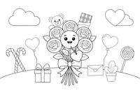 A bouquet of roses tied with a heart – Valentine's Day coloring page