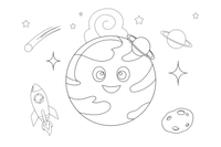 One big round planet Neptune with a few cloud swirls, close up – Planets of Space coloring page
