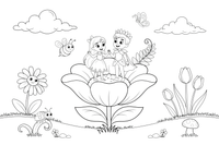 The tiny girl and the flower prince standing together in a blossom – Thumbelina Story coloring page