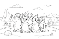 A group of penguins huddled together – Arctic Animals coloring page
