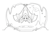 A bat hanging upside down in a dark cave – Animal Homes coloring page