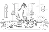 Puss in Boots relaxing happily in the grand castle, boots off – Puss in Boots Story coloring page