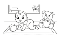 A baby crawling on the floor – Happy Family Moments coloring page