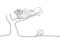 A grinning cat sitting in a tree, fading with just its smile – Alice in Wonderland Story coloring page