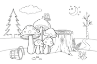 A group of mushrooms by a tree stump – Mushrooms coloring page