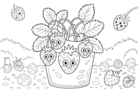 Strawberries growing on a plant with white flowers – Juicy Berries coloring page