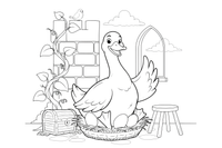 A golden goose sitting on a nest of big eggs (eggs outlined, no fill) – Jack and the Beanstalk Story coloring page