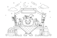 Halloween Pumpkin stacked in a pile at a market stall – Halloween Autumn Creatures coloring page