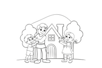 The children arriving safely home to hug their father – Hansel and Gretel Story coloring page