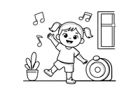 A girl dancing to music – Kids' Activities coloring page