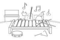 A xylophone with a mallet (bars as big simple shapes) – Musical Instruments coloring page