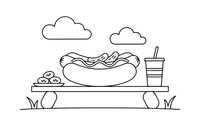 A hot dog in a bun with toppings (USA) – World Food Delights coloring page