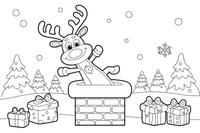 Reindeer going down a chimney – Christmas Winter Treats coloring page