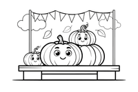 Halloween Pumpkin stacked in a pile at a market stall – Halloween Autumn Creatures coloring page