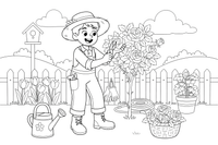 A gardener pruning a rose bush with secateurs – Garden & Gardening coloring page