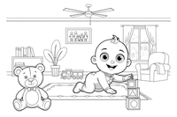 A baby crawling on the floor – Happy Family Moments coloring page