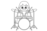 A drummer girl behind a drum set – Creative Artist Performer coloring page