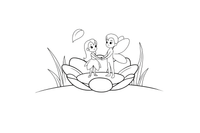 The tiny girl and the flower prince standing together in a blossom – Thumbelina Story coloring page