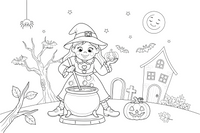Halloween a witch stirring a pot – Halloween Autumn Night coloring page