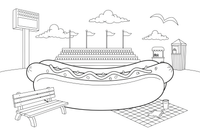 A hot dog in a bun with toppings (USA) – World Food Delights coloring page
