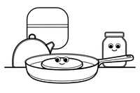 A frying pan with a golden round pancake – Pancake Day Winter Treat coloring page