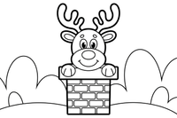 Reindeer going down a chimney – Christmas Winter Treats coloring page