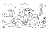 A farmer driving a tractor – Busy Job Workers coloring page