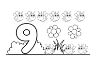 Number 9 with nine bees – Number 3 Learning coloring page