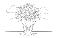 A huge bouquet of mixed flowers wrapped in paper, tied with a ribbon – Spring Bouquet Flower coloring page