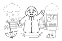 A raincoat with a hood and big buttons – Clothes & Fashion coloring page