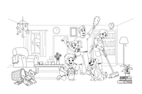 A whole family cleaning the house together – Chores & Helping coloring page